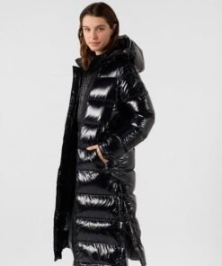 DOUDOUNE LONGUE LAQUÉE À CAPUCHE GRAND FROID NOIR KARACHI