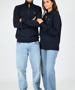 Pull Ă col montant mixte bleue marine