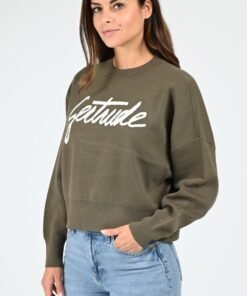 Pull maille Nath Script kaki